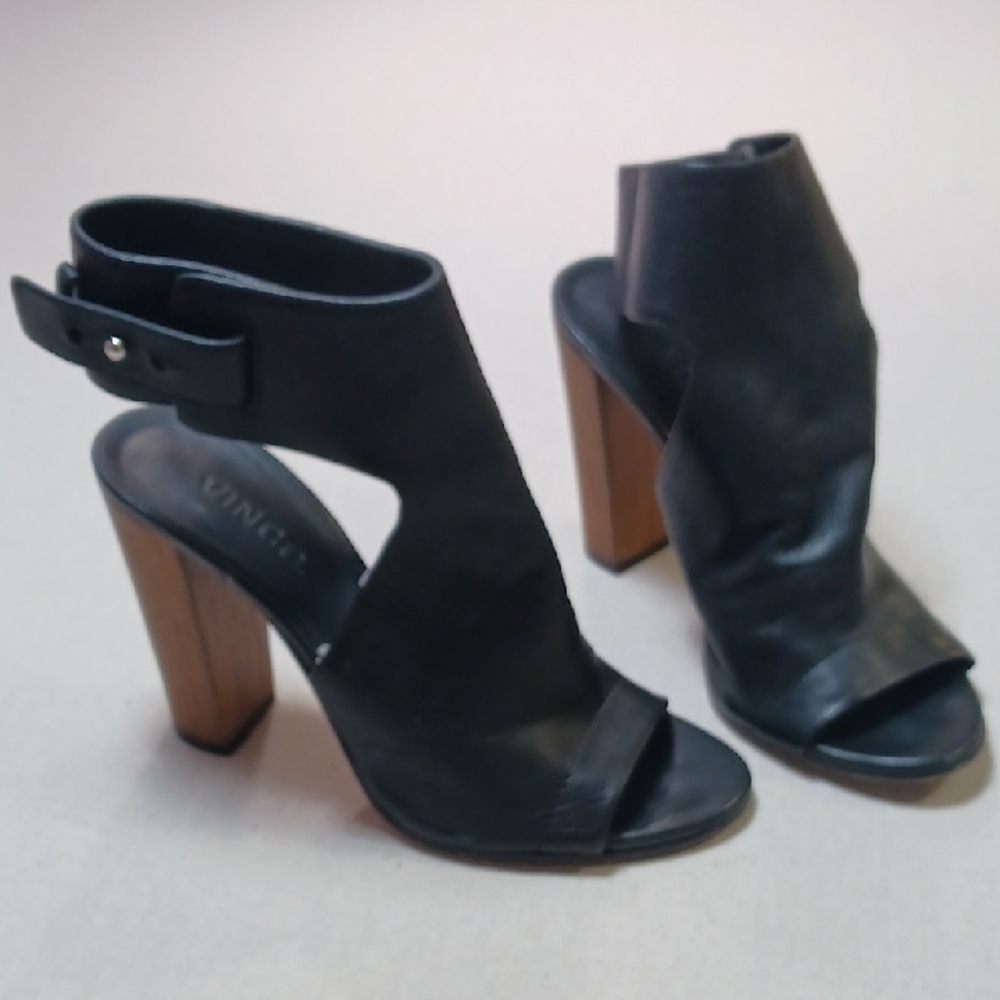 Vince Women's Sandles Black Leather Slingback Heeled Size 7